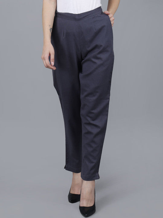 Charcoal Mist Grey Women Comfort Pleated Trousers