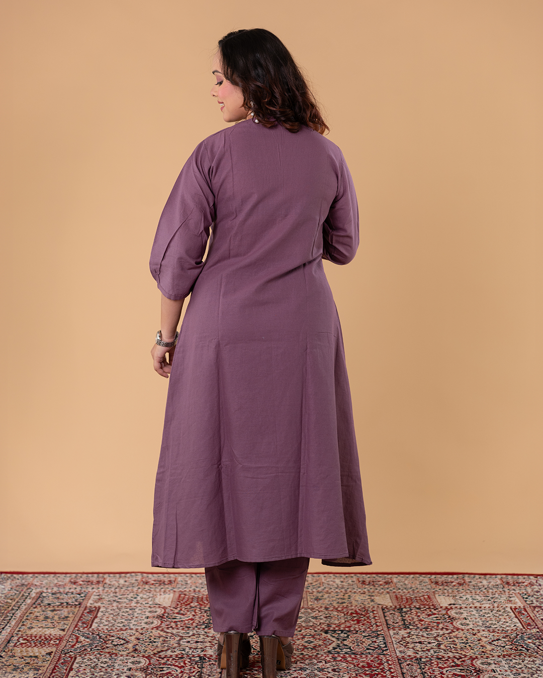 Mauve Purple Butterfly Print Kurti Set with Straight Pants – Everyday Comfort Wear