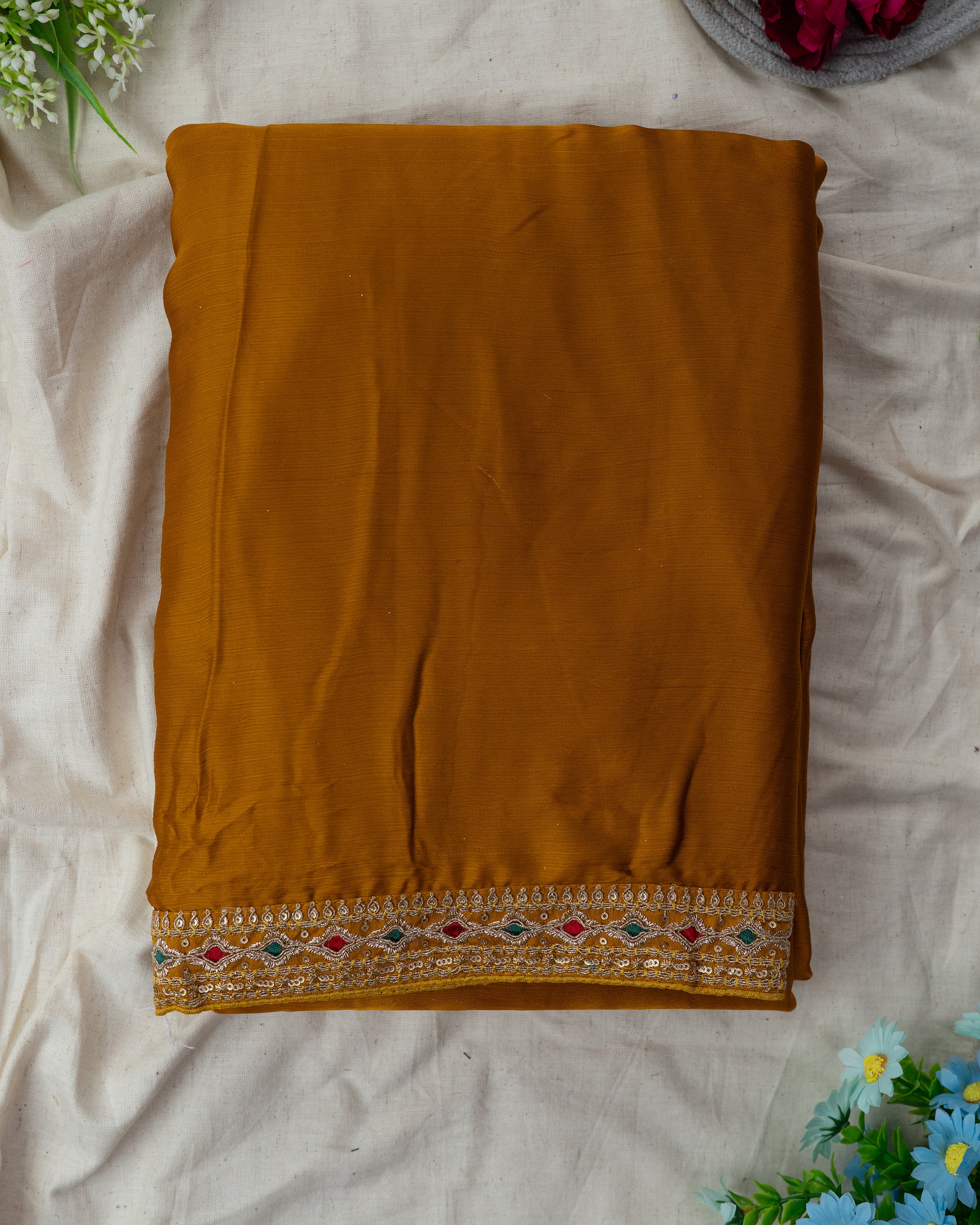 Elegant Border Work Saree with Matching Embroidered Blouse