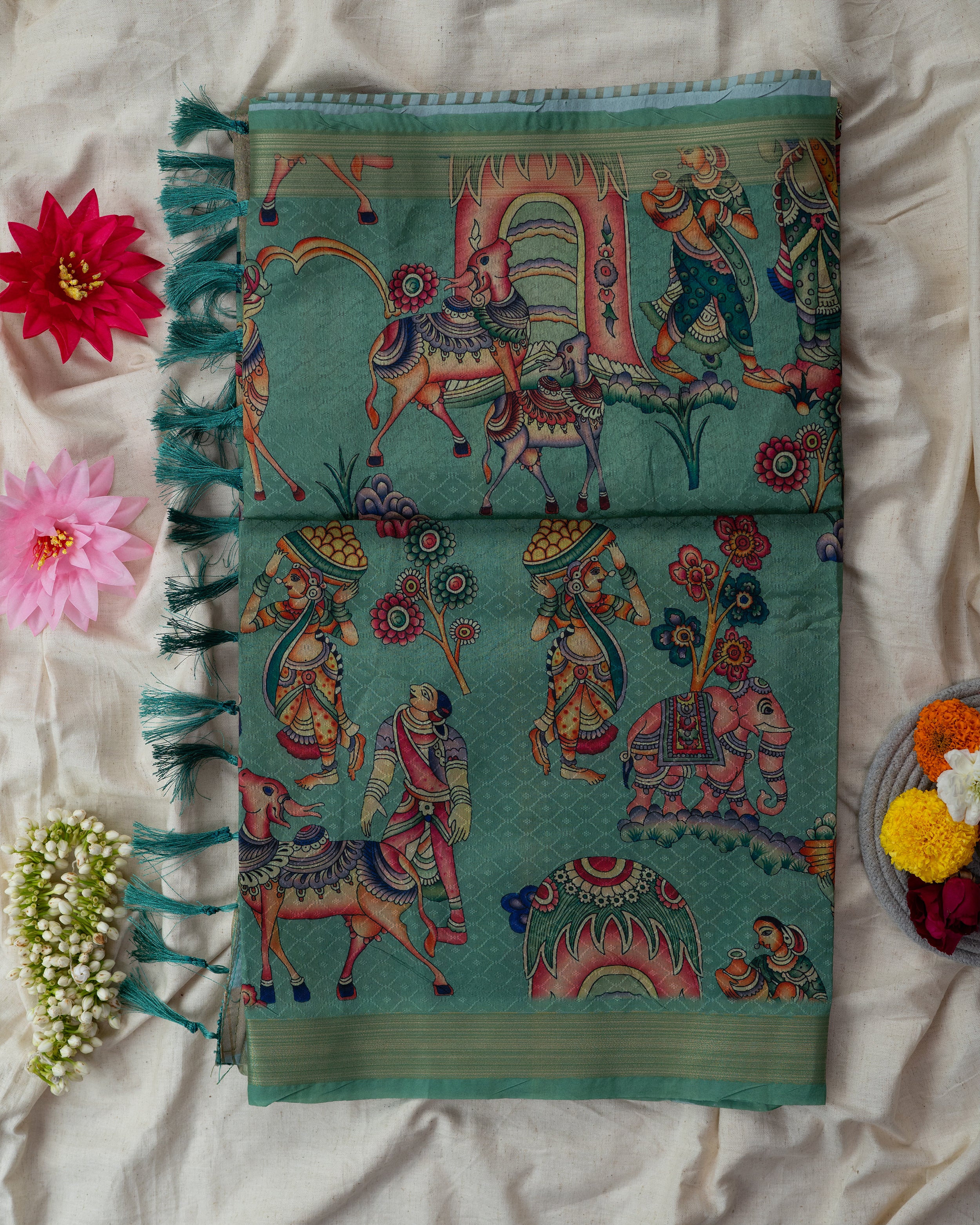 Heritage Print Saree with Artistic Motifs & Subtle Border