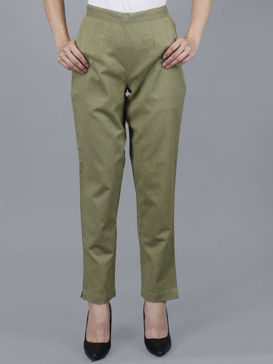 Olive Sage Women Comfort Pleated Trousers