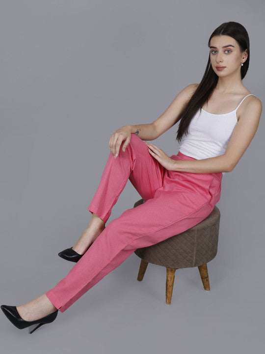 Blossom Pink Women Comfort Pleated Trousers