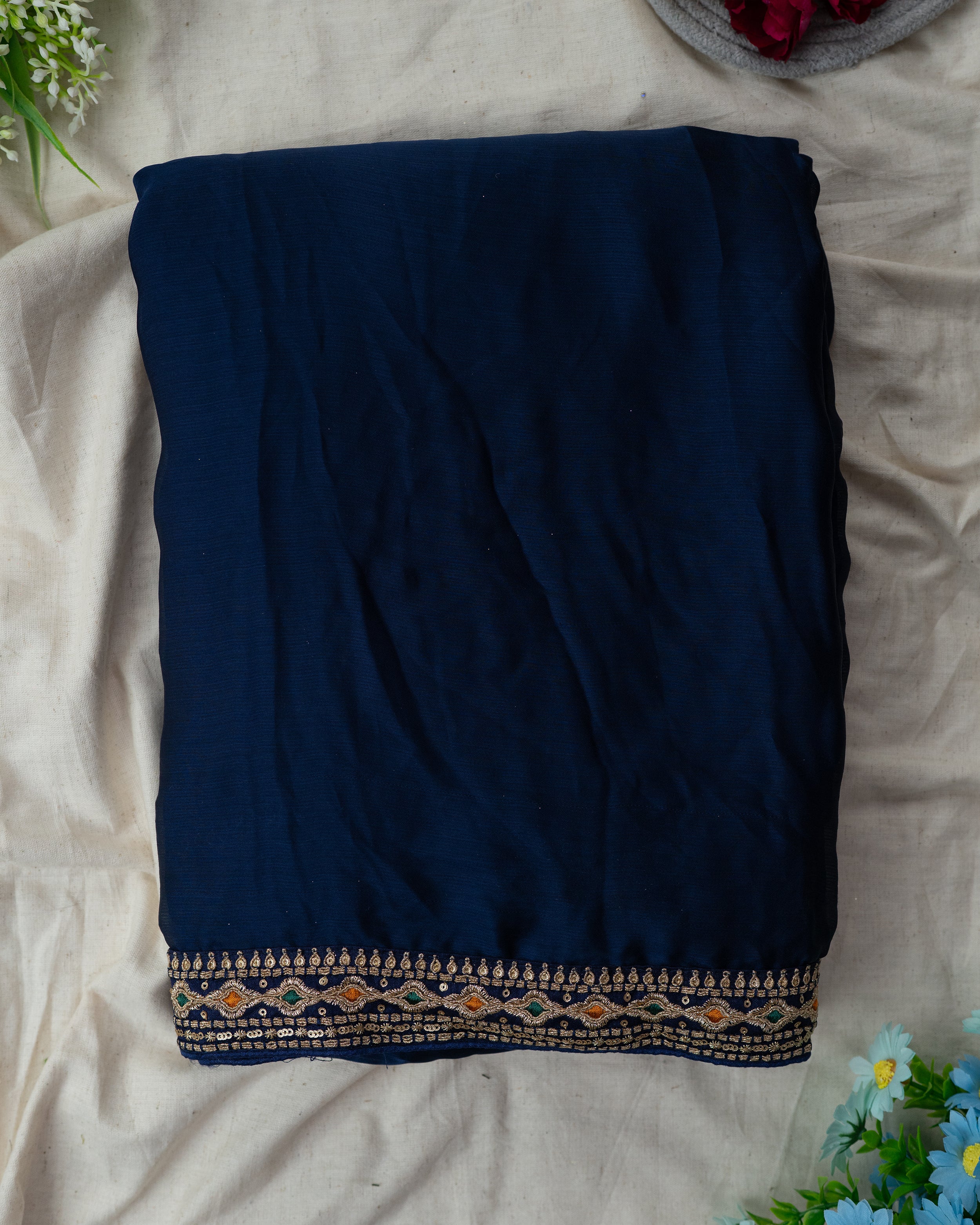 Elegant Border Work Saree with Matching Embroidered Blouse