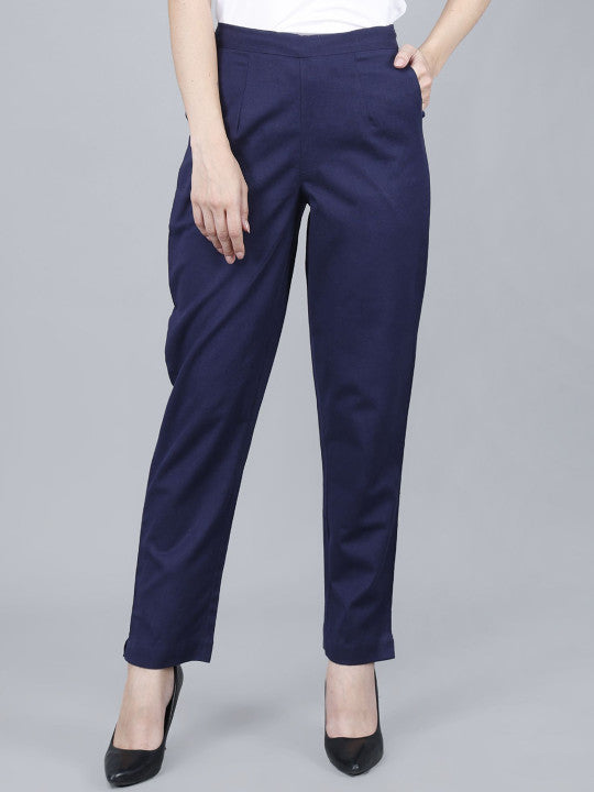 Blue Women Comfort Pleated Trousers