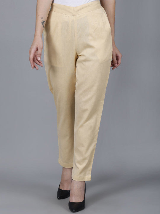 Beige Women Comfort Pleated Trousers