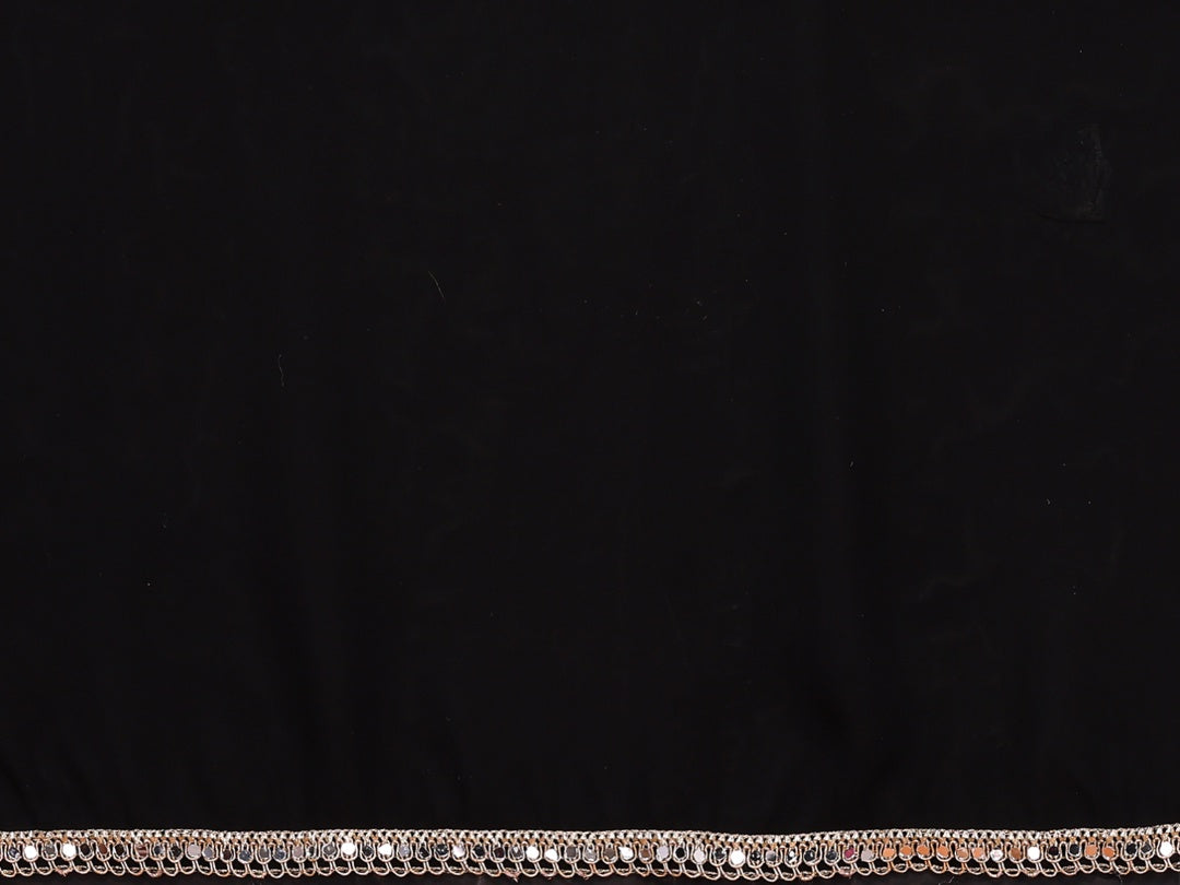 Black Georgette Silk Solid Saree with Mirror Work Lace Border & Unstitched Blouse