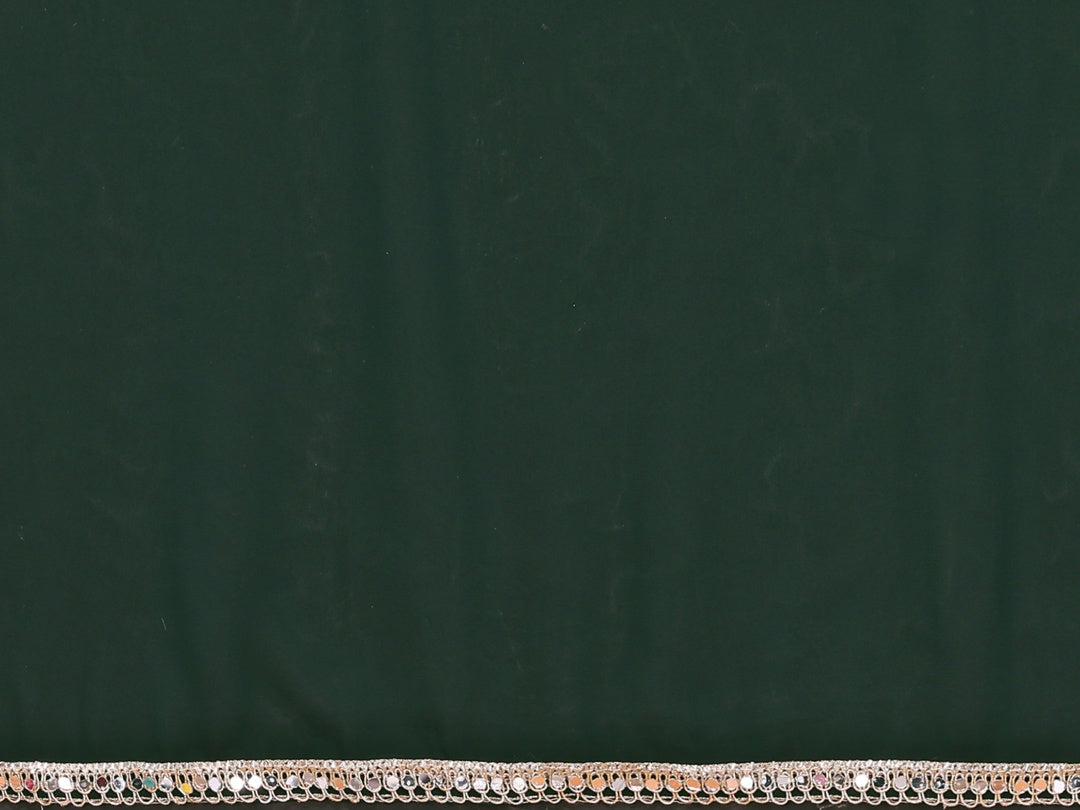 Green Georgette Silk Solid Saree with Mirror Work Lace Border & Unstitched Blouse