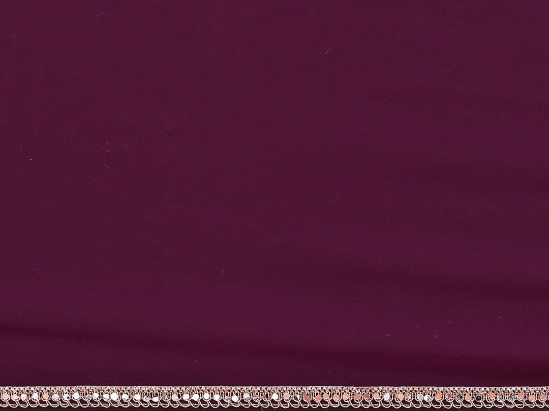 Purple Georgette Silk Solid Saree with Mirror Work Lace Border & Unstitched Blouse