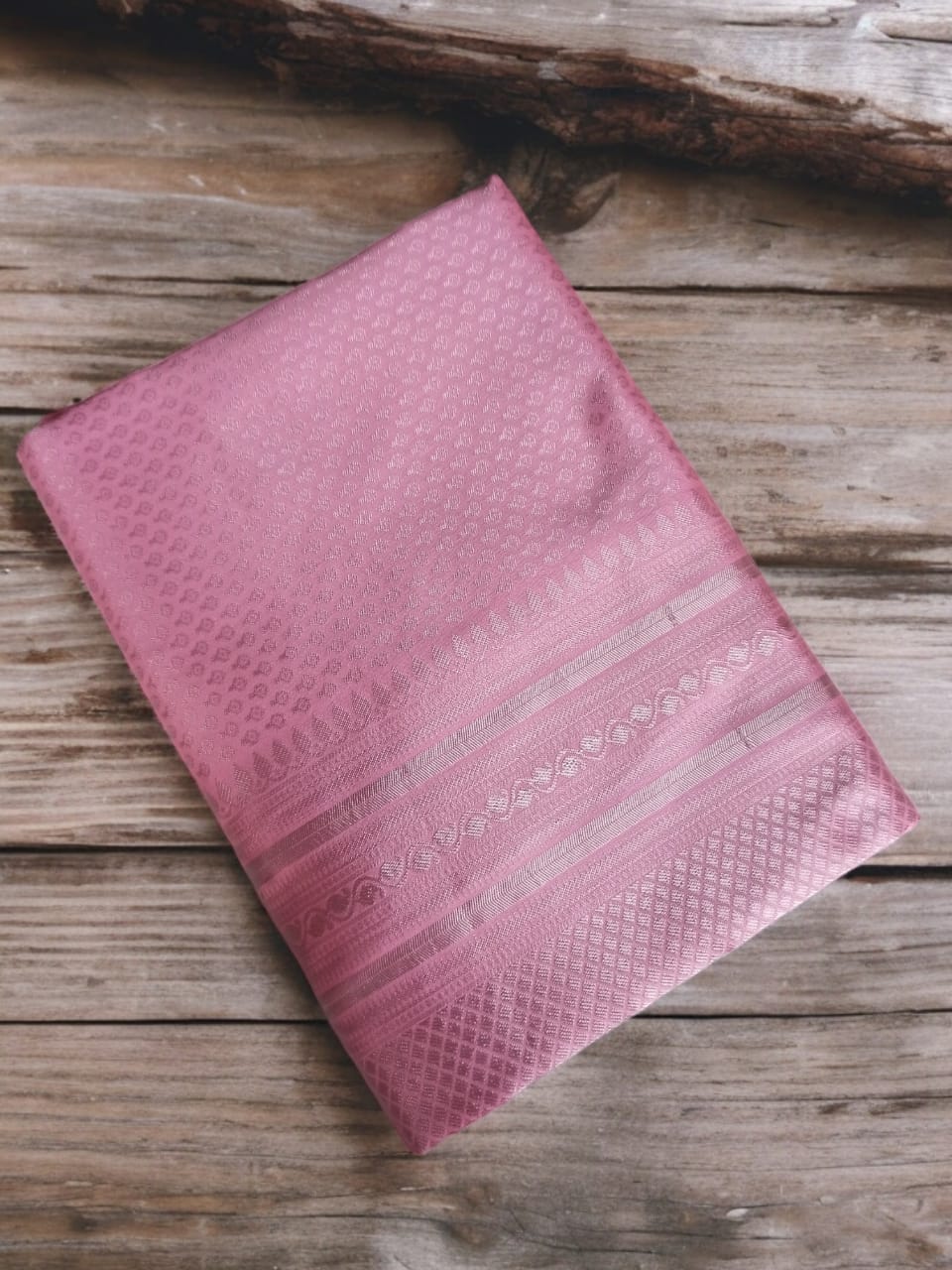 Blush Pink Soft Silk Blend Saree with Silver Woven Border