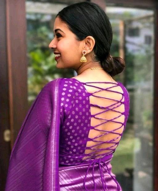 Royal Purple Woven Silk Blend Saree with Silver Zari Geometric Design