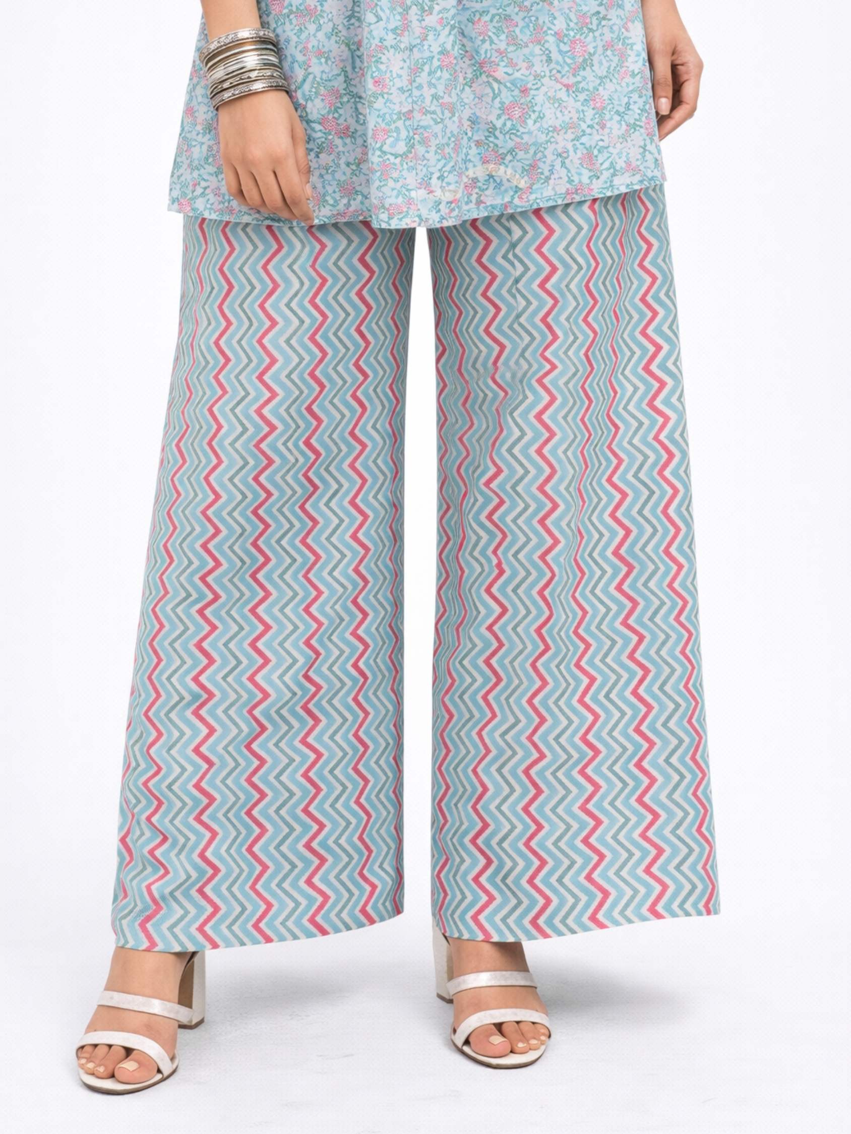 Pastel Mint Printed Flared Anarkali Set With Dupatta