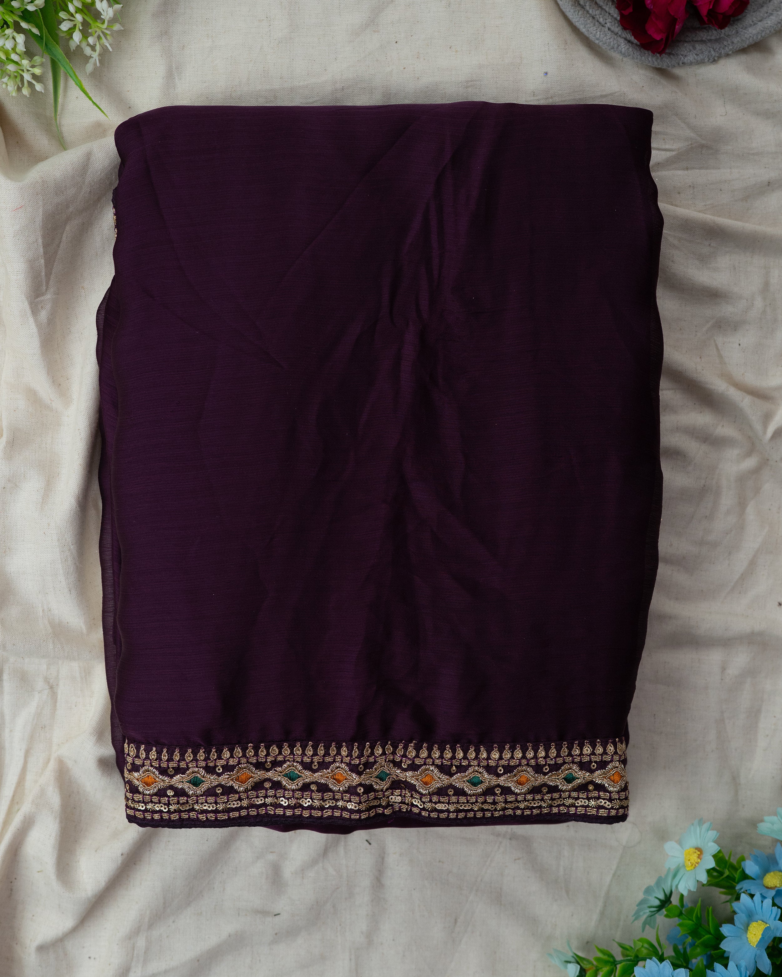 Elegant Border Work Saree with Matching Embroidered Blouse