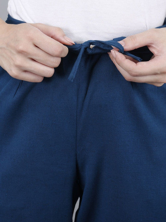 Navy Blue Women Comfort Pleated Trousers