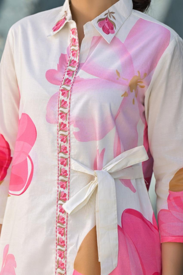Rose Pink and White Printed Indo-Western Co-Ord Set