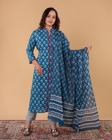 Teal Blue Printed Kurta Set with Matching Dupatta – Elegant Everyday & Festive Wear