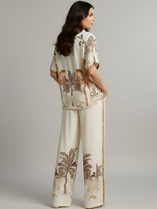 Indigo Brown & Cream Printed Indo-Western Co-Ord Set