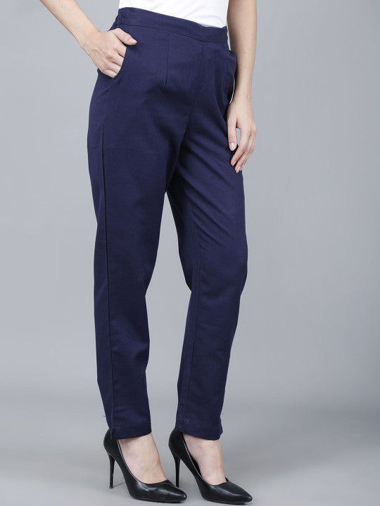 Blue Women Comfort Pleated Trousers