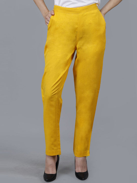 Mustard Yellow Women Comfort Pleated Trousers