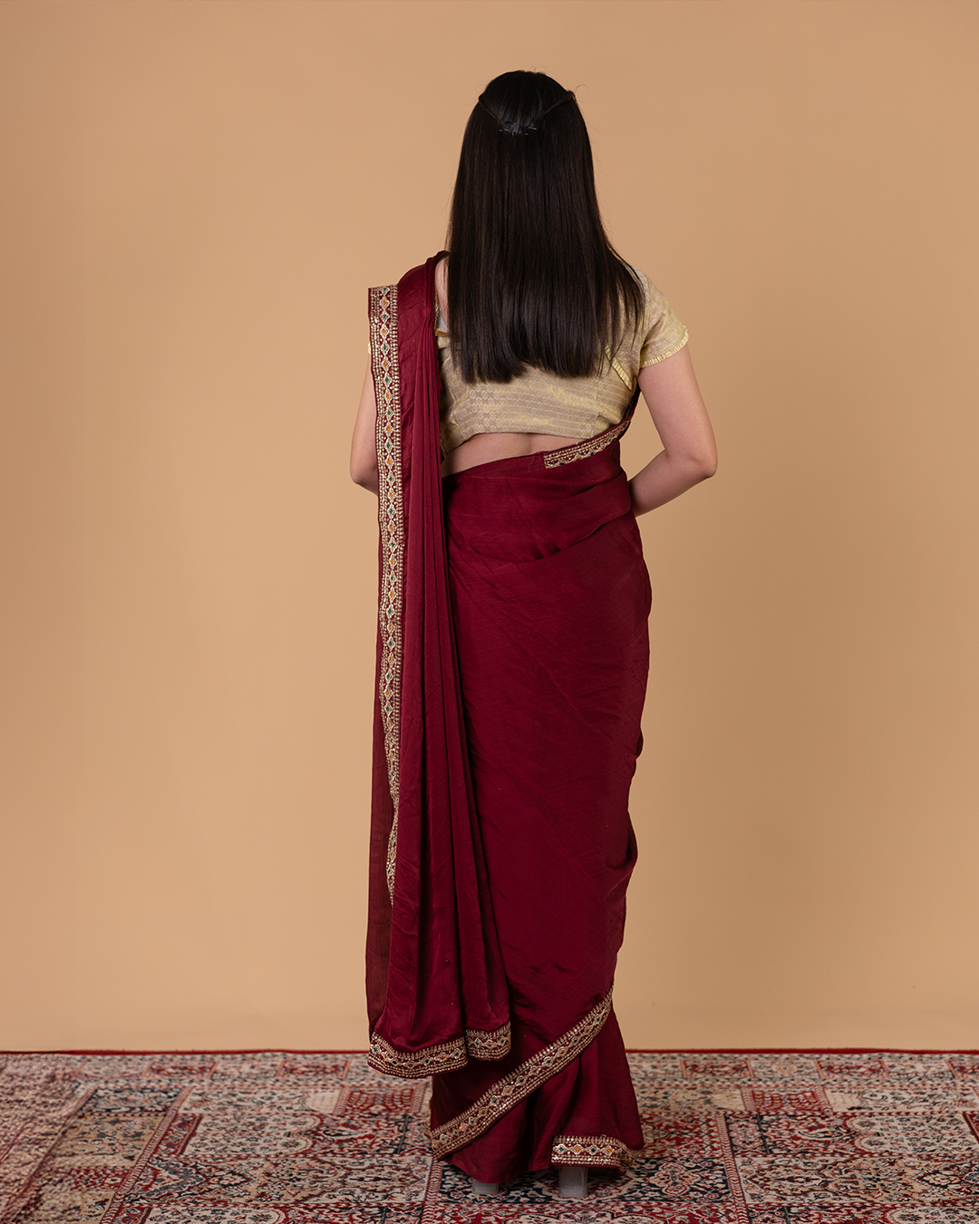 Elegant Border Work Saree with Matching Embroidered Blouse
