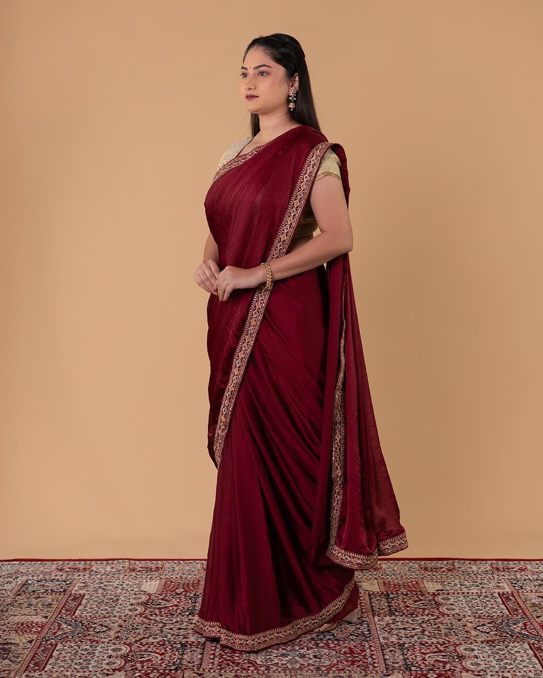 Elegant Border Work Saree with Matching Embroidered Blouse