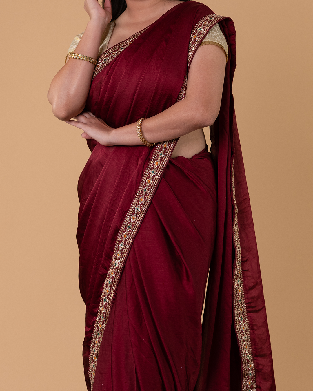 Elegant Border Work Saree with Matching Embroidered Blouse