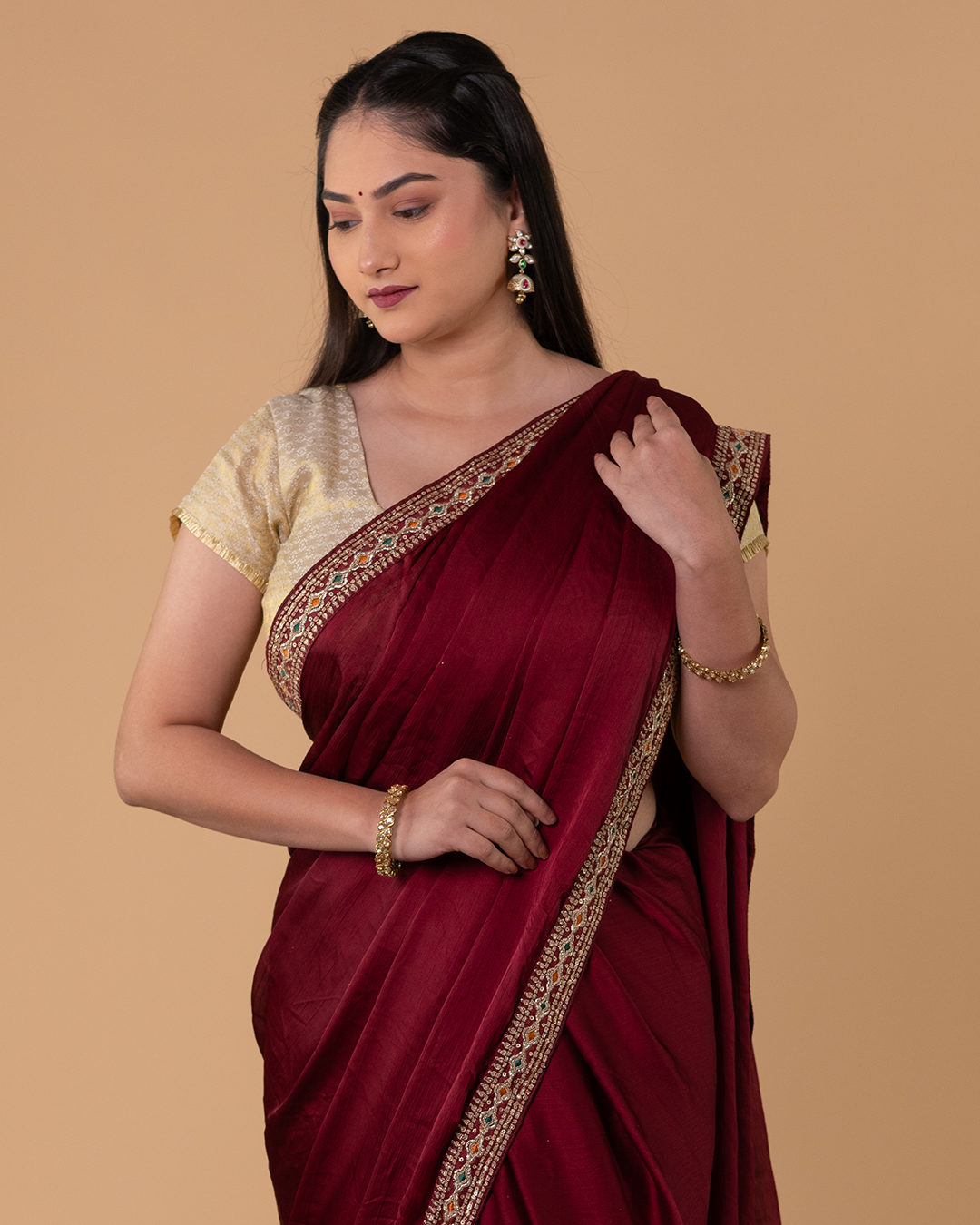 Elegant Border Work Saree with Matching Embroidered Blouse