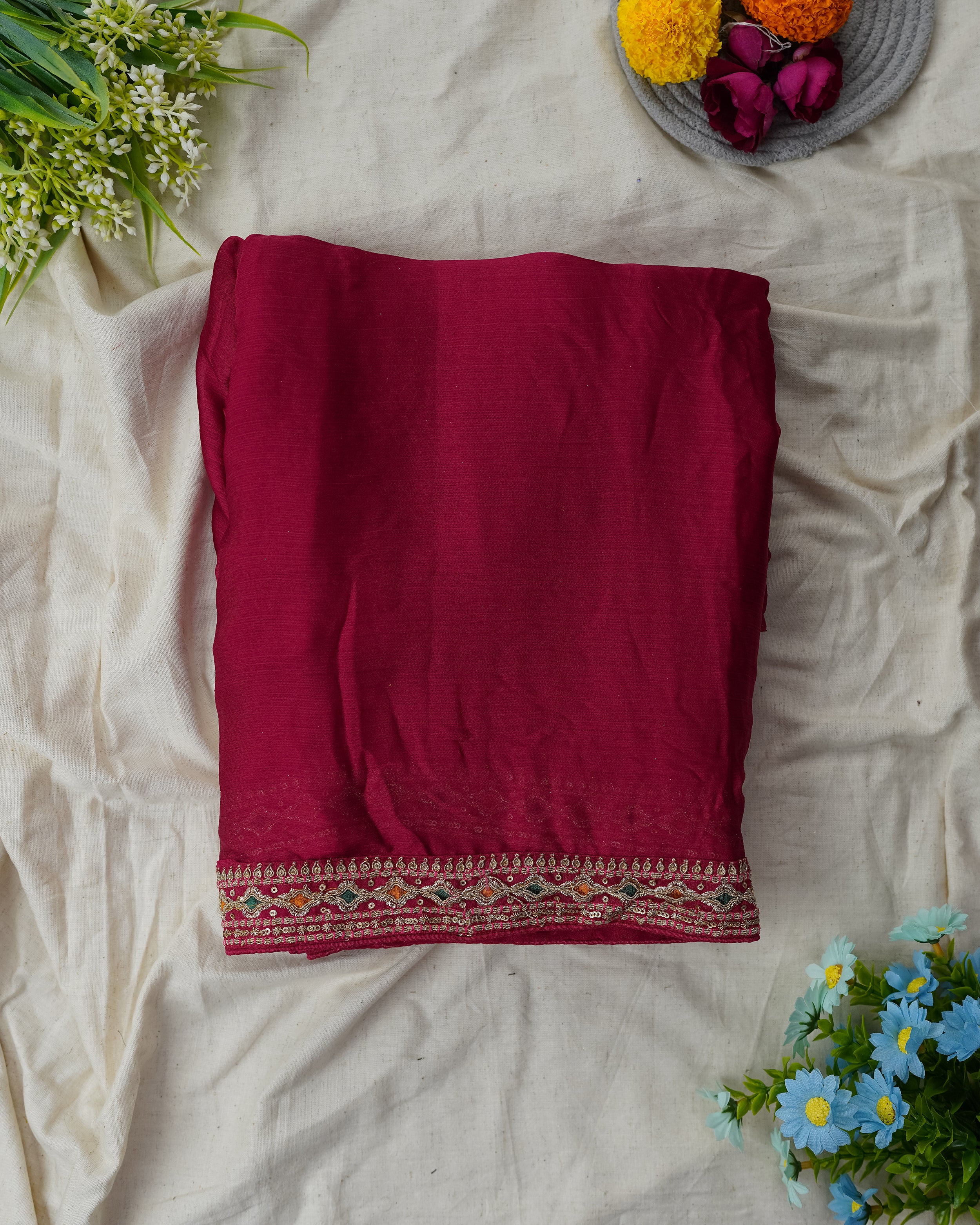 Elegant Border Work Saree with Matching Embroidered Blouse