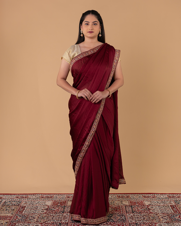 Elegant Border Work Saree with Matching Embroidered Blouse