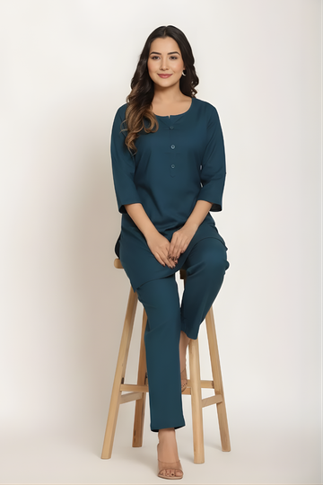 Women's Deep Teal Cotton Kurti & Pant Co-Ord Set – Casual & Office Wear 5