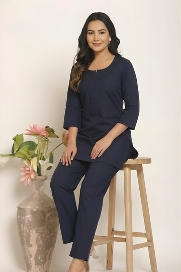 Women’s Navy Blue Cotton Blend Kurta & Pant Co-Ord Set – Everyday Comfort Wear 5