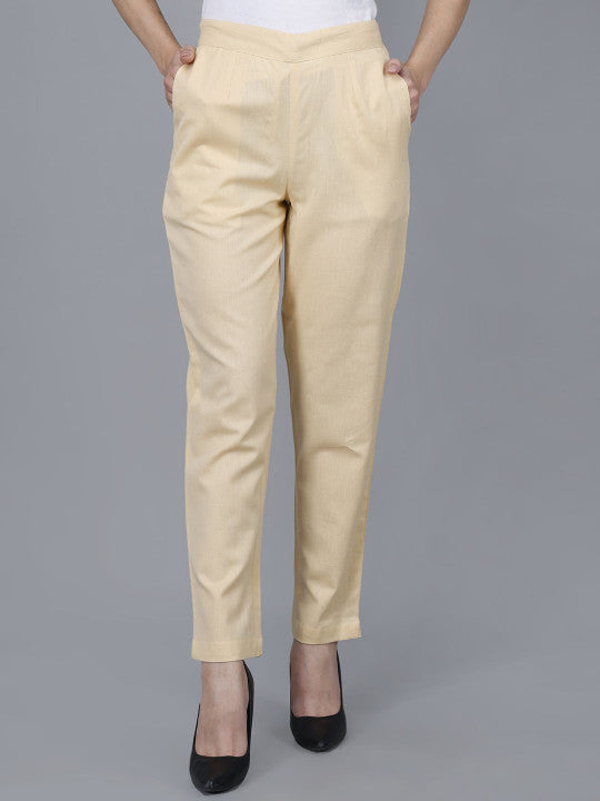 Beige Women Comfort Pleated Trousers