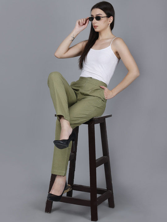 Olive Sage Women Comfort Pleated Trousers