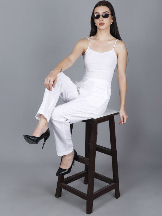 Pure White Women Comfort Pleated Trousers