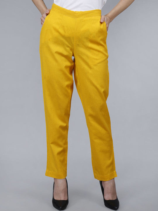 Mustard Yellow Women Comfort Pleated Trousers