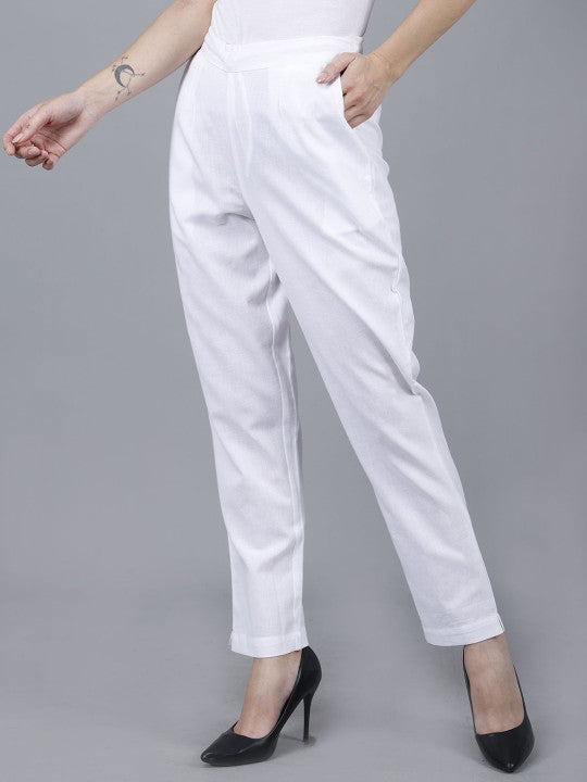 Pure White Women Comfort Pleated Trousers