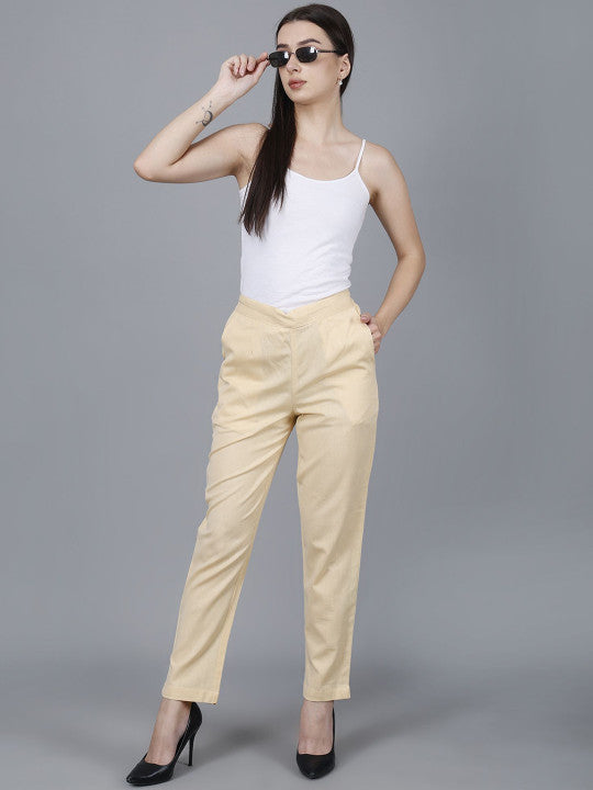 Beige Women Comfort Pleated Trousers