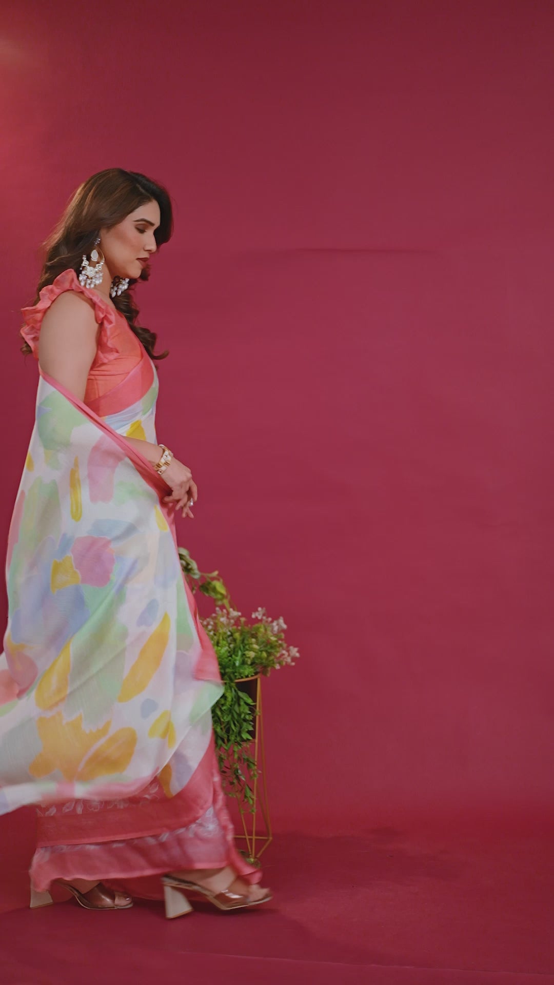 Peach & Pastel Multicolour Printed Moss Chiffon Silk Saree
