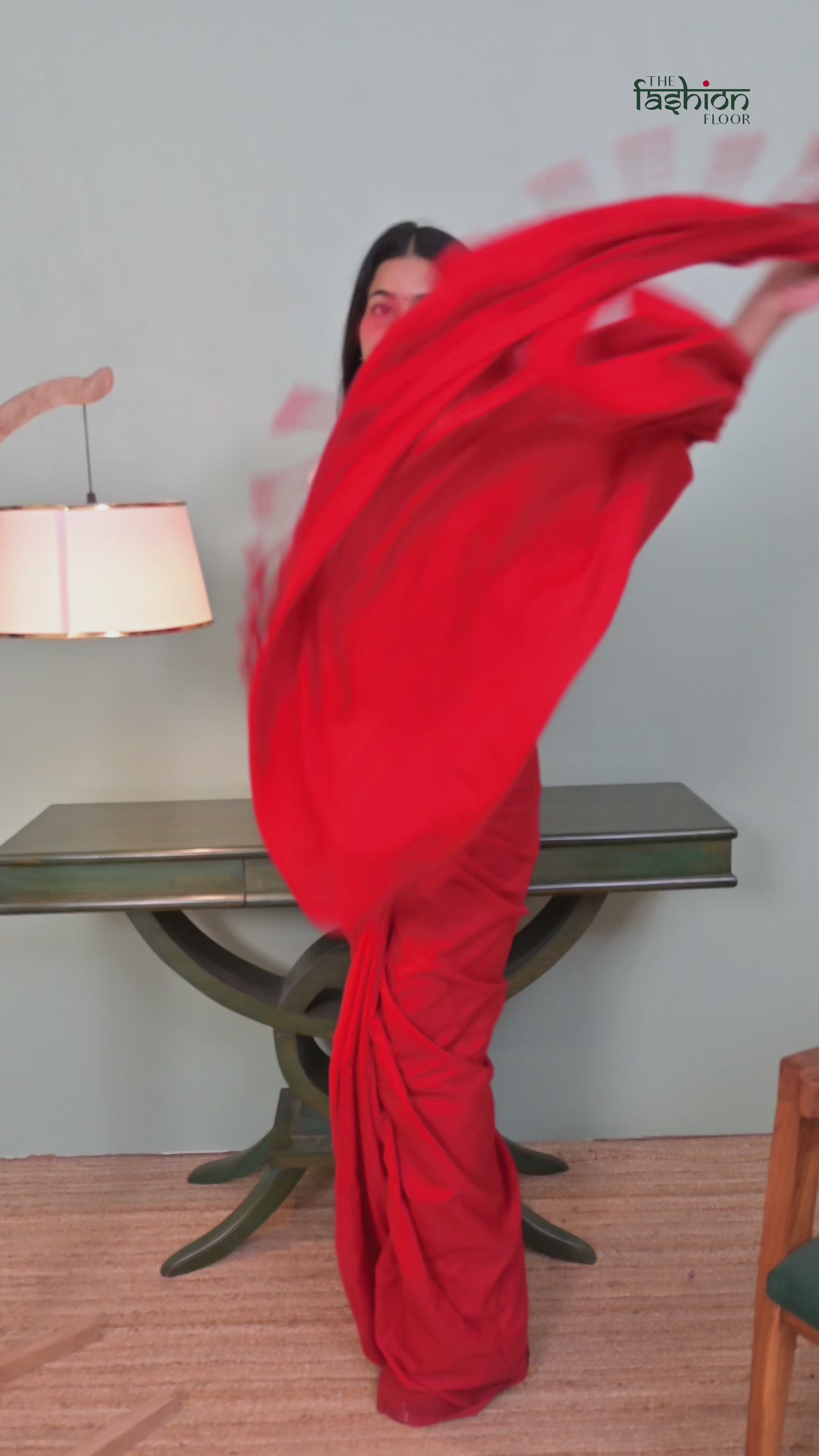 Crimson Red Khadi Cotton Saree with Embroidered & Stitched Blouse