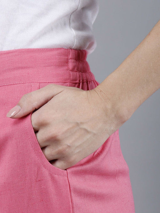 Blossom Pink Women Comfort Pleated Trousers