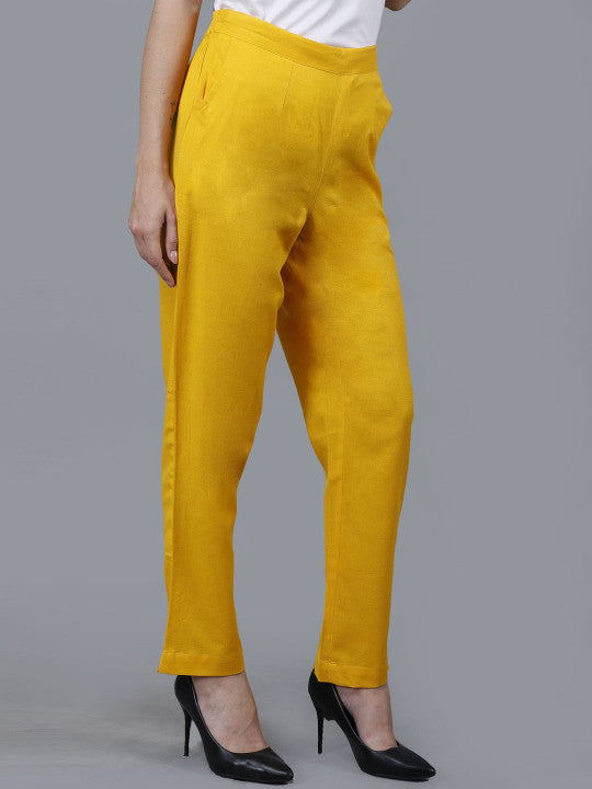 Mustard Yellow Women Comfort Pleated Trousers