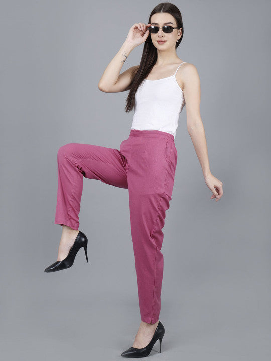 Pink Women Comfort Pleated Trousers