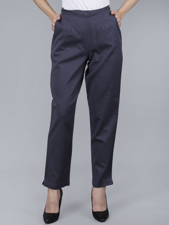 Charcoal Mist Grey Women Comfort Pleated Trousers