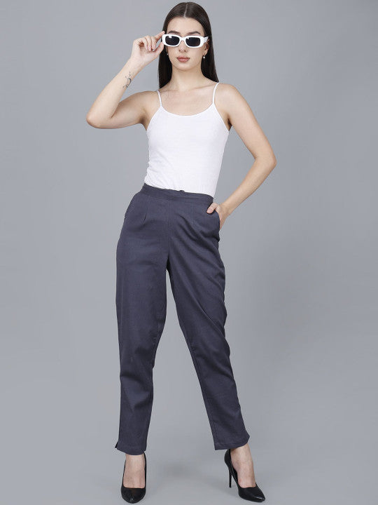 Charcoal Mist Grey Women Comfort Pleated Trousers