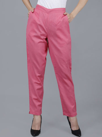 Blossom Pink Women Comfort Pleated Trousers