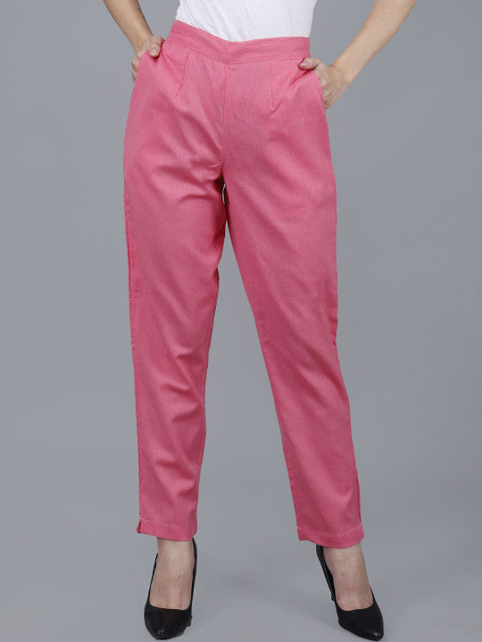 Blossom Pink Women Comfort Pleated Trousers