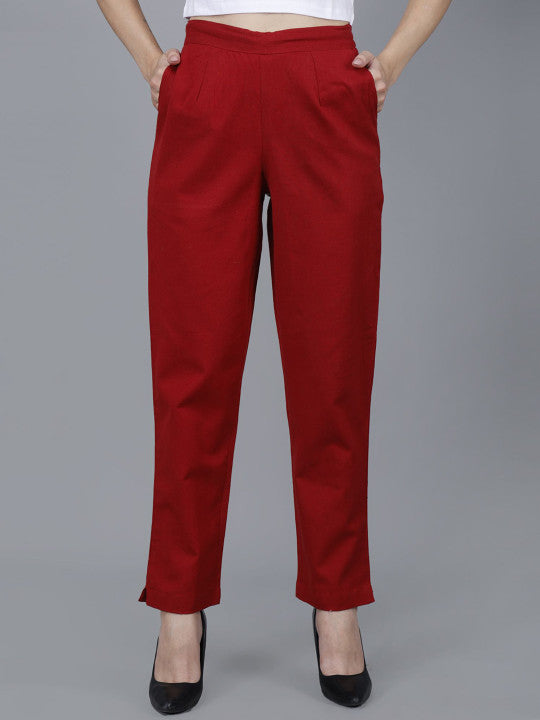 Crimson Red Women Comfort Pleated Trousers