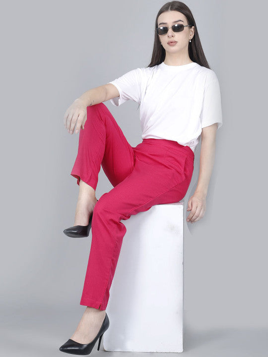 Ruby Pink Women Comfort Pleated Trousers