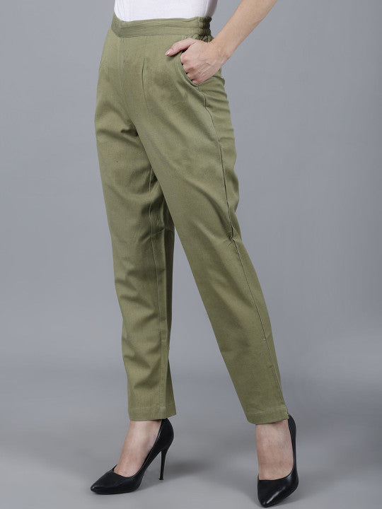 Olive Sage Women Comfort Pleated Trousers